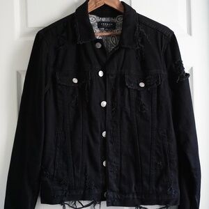Men's Black Distressed Denim Jacket